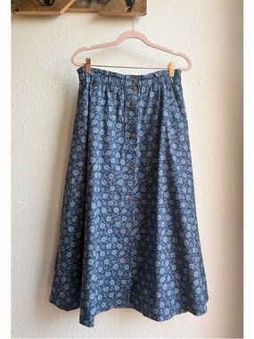 90s Lizsport Blue Floral Maxi Skirt Medium